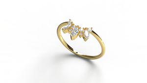 Anillo de compromiso y boda de lujo para mujer, de oro macizo de 18 quilates, con diamantes marquise y redondos, banda curva y diseño de racimo de rayos de sol - Regalo de moda - Product Image 2