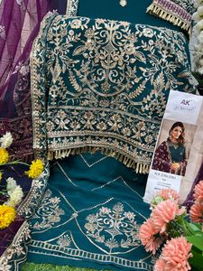 Foxjorger Elegant Casual Dress Ensemble Georgette Embroidered Rhinestone Sequin Diamonds Long Sleeved Santoon Patchwork Dupatta - Product Image 4