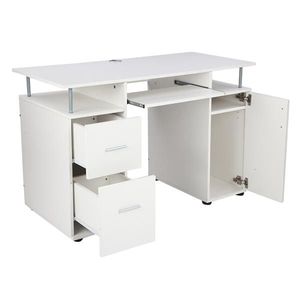 Modern White One-Door Two-<b>Drawer</b> Computer <b>Desk</b> with Bookshelf MDF Wood Office <b>Desk</b> with Storage Features - Product Image 2