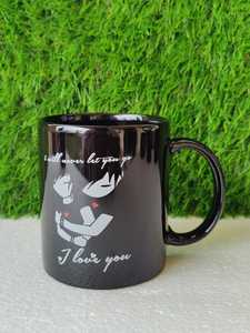 แก้วกาแฟเซรามิกสีดำ แก้วชาเซรามิกพิมพ์ลาย แก้วเซรามิกมีลายพิมพ์ ชาดำ กาแฟ - Product Image 3