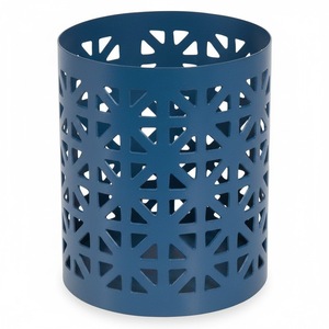 Porte-bougie cylindrique en acier bleu avec découpe géométrique pour la décoration de la maison, mariage, Noël, vaisselle de table - Product Image 1