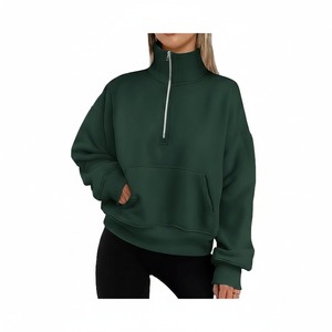 Sudadera Oversize de Poliéster y Algodón para Mujer con Cuello Alto y Media Cremallera, Bordado Frontal Personalizado, Estilo Urbano, Invierno - Product Image 4