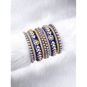 Brazaletes Étnicos de Hilo de Seda Azul con Incrustaciones de Kundan, Chapados en Oro de 18K, Hechos a Mano, Joyería de Moda para Mujeres y Niñas, Ideales para Fiestas - Product Image 5
