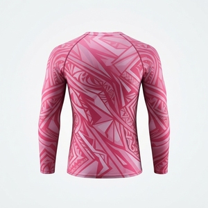 เสื้อรัดรูปแขนยาวสำหรับผู้ชาย ลายพิมพ์แบบ Heat-Transfer ป้องกันรังสียูวี สีฟ้าเขียว ลายเรขาคณิต แห้งเร็ว พร้อมโลโก้ด้านหน้า - Product Image 2