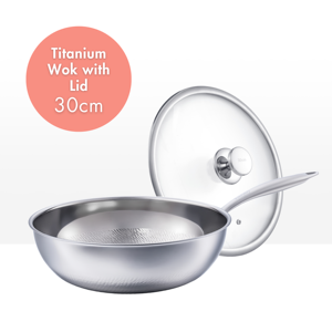 [TiCOOK] Wok Chino Premium de Titanio Puro de 30 cm con Tapa |   Sartén Profunda Antiadherente de 6 Capas, Compatible con Inducción, No Tóxica - Product Image 1