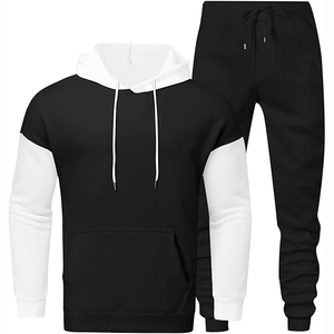 Men's <b>Dark</b> <b>Green</b> Hoodie With White Sleeves And Drawstring Pants Casual Solid Color Tracksuit Autumn Wear Full Length Regular Fit - Product Image 3