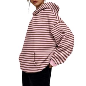 Sudadera con Capucha para Mujer, Personalizada, Estampada a Rayas, Antiarrugas, de Poliéster/Algodón, Informal, de Manga Larga, Fabricante OEM - Product Image 5