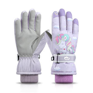 Gants de ski isolés pour femmes, imperméables, de qualité supérieure, à usage extérieur en hiver, imprimés licorne rose, pour filles, avec fermeture à boucle et crochet - Product Image 5