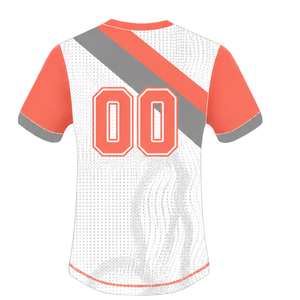Maillot de rugby à manches courtes col rond, motif graphique, orange corail, blanc, gris, pour performance athlétique, tenue de sport d'équipe, entraînement et match de rugby - Product Image 2