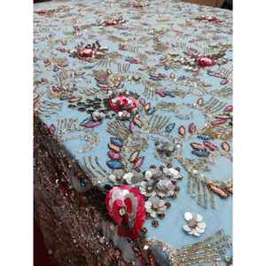 Nuevo Diseño de Tela de Encaje con Apliques Florales 3D, Bordado con Lentejuelas y Cuentas, Tul para Vestidos de Noche, Vestidos de Quinceañera y Vestidos de Novia - Product Image 1