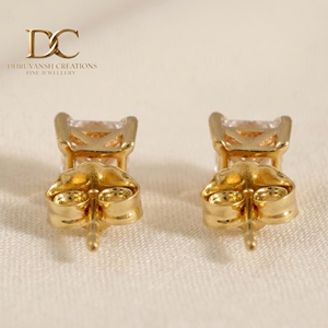 Designer 14KT Solid Yellow Gold IGI Certified Lab Grown <b>Diamond</b> <b>Square</b> Cut Stud <b>Earring</b> For Women Gift for Any Occasion - Product Image 4