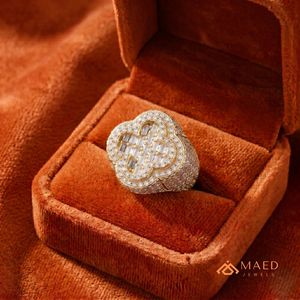 <b>Mens</b> Gold Plated Moissanite Clover Hip Hop Engagement Anniversary Gift <b>Ring</b> for <b>Men</b> Stylish Fashion Jewelry - Product Image 3