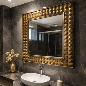 Gold Geometric Bathroom <b>Mirror</b> with 3D Pyramid Frame for Modern Marble Vanity Interior Decor - Product Image 2