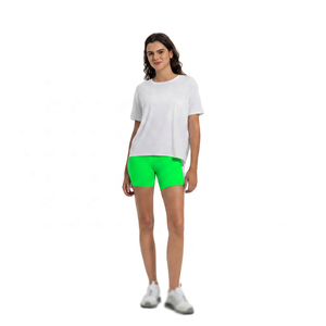 Camiseta de Manga Corta con Cuello Redondo Blanca para Mujer, Corte Regular, Color Sólido, Transpirable, Spandex/Nailon, Ecológica, Secado Rápido, para Yoga - Product Image 4