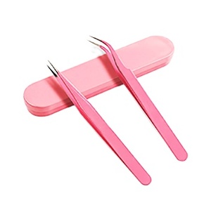 ASAP Sustainable Basics 2-Pack Stainless Steel Precision Durable Eyelash Tweezers <b>Pink</b> Eyelash Extension Supplies Eyelash - Product Image 1