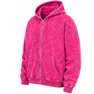 OEM Custom Vintage Acid Wash Full Zip Hoodie Men <b>Women</b> Unisex Oversized Heavyweight Fleece Custom Branding <b>Clothing</b> Manufacturer - Product Image 2