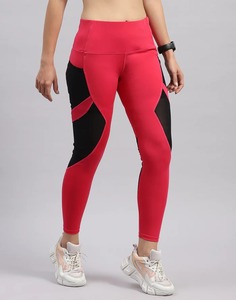 Leggings Deportivos de Cintura Alta para Mujer, Largos, Rojos y Negros, con Panel de Malla, Elásticos, Transpirables, de Secado Rápido, Tejido de Punto, para Todas las Temporadas - Product Image 3