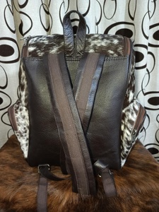 Western Style Genuine Leather Hair on Portable Zipper Letter Backpack Cowhide Travel <b>Laptop</b> School Rucksack Bag HNBP-0053 - Product Image 3