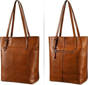 Bolso Tote de Cuero Genuino Marrón con Diseño de Caramelo para Mujer, con Dos Correas, Colores y Logotipo Personalizables - Product Image 1