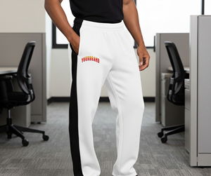 Pantalon de survêtement vintage blanc pour homme avec bande latérale noire, logo brodé, taille élastique, en lin/coton respirant, style décontracté, collection automne - Product Image 1