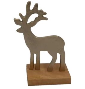 กวางเรนเดียร์ตกแต่งทำจากอะลูมิเนียมและไม้ พร้อมฐานไม้รูปสี่เหลี่ยมผืนผ้าสีทอง สำหรับตกแต่งบ้าน ทำด้วยมือ - Product Image 5