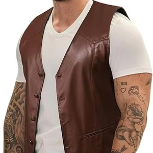 Chaleco de Motociclista Clásico de Cuero de Búfalo para Hombre, Estilo Casual, Sin Mangas, Cierre de un Solo Botón, para Moto - Product Image 1