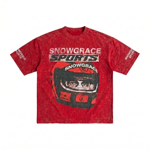 Camiseta Roja Extra Grande para Hombre Snowgrace Sports con Estampado de Casco, Estilo Urbano, Manga Corta, Cuello Redondo, Jersey de Algodón - Product Image 1