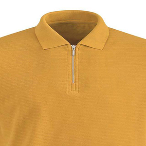 Polo en tricot uni pour homme, manches courtes, fermeture éclair, style décontracté, jaune moutarde - Product Image 6