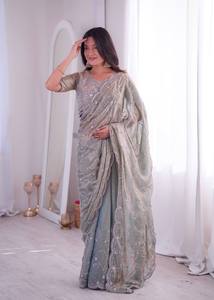 Sari de Diseño Elegante, Moderno y Reversible para Fiestas, en un Tono Atractivo con Detalles Ricos - Product Image 2