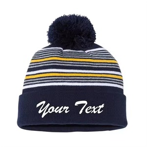 Trendy High Quality Acrylic Warm Winter Cold <b>Hats</b> <b>Caps</b> Knitted Adult Kids Beanie Custom Embroidery Logo With Pom Pom - Product Image 4