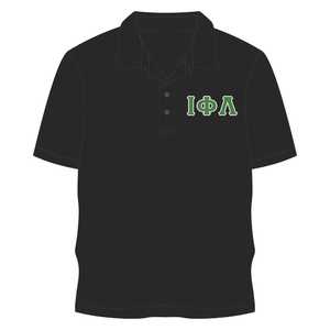 Camiseta polo negra de la hermandad Iota Phi Lambda con letras griegas, ropa informal para mujer, top de manga corta con cuello - Product Image 1