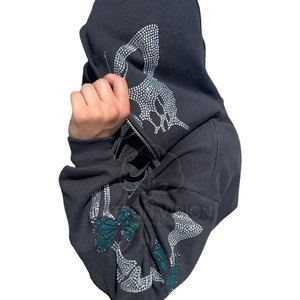 Sudadera con capucha de lujo con cremallera y pedrería de cristal, estilo hip hop moderno, extragrande y brillante - Product Image 2