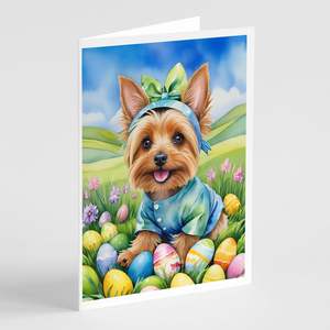 Whimsical A7 Size 5x7 Silky Terrier <b>Easter</b> Egg Hunt Blank Note <b>Cards</b> <b>Pack</b> of 8 with Envelopes Greeting <b>Cards</b> - Product Image 1