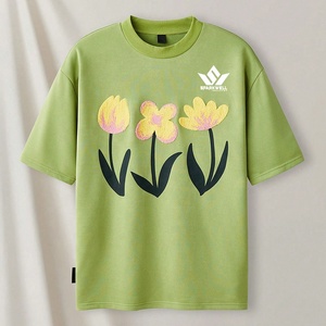 T-shirt pour homme à imprimé floral vert, manches courtes, col rond, jersey de coton, coupe classique, respirant, décontracté, imprimé - Product Image 1