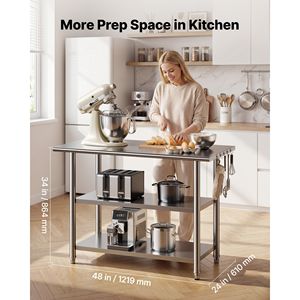 24x48 Inch Stainless Steel Commercial <b>Kitchen</b> Workstation Heavy Duty Metal Sink with 2 <b>Shelves</b> Food Prep Table Utility Features - Product Image 2