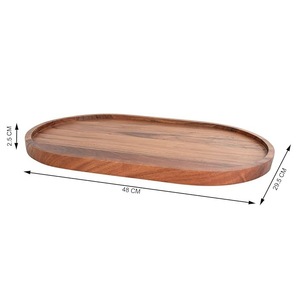 Plateau de service ovale en bois d'acacia massif, plateau alimentaire décoratif pour la cuisine avec bords surélevés - Product Image 2