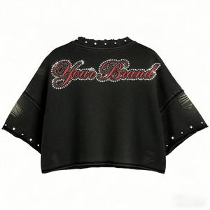 <b>Women</b> Custom Rhinestone Boxy <b>T</b>-<b>Shirt</b> <b>Black</b> Oversized Short Sleeve Distressed Streetwear Eco-Friendly Quick Dry Breathable Drop - Product Image 4