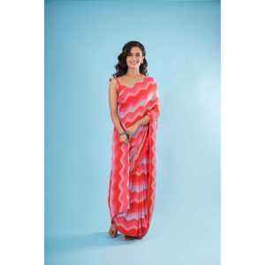 Sari de Gasa Rosa Pálido con Lentejuelas para Eventos de Boda y Cócteles, con Blusa sin Coser a Juego - Product Image 3