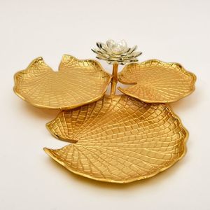 Golden Flower Shaped <b>Decorative</b> Tray Set Handmade Polished Metal Plant Pattern Glam Style Dishes & <b>Plates</b> - Product Image 5