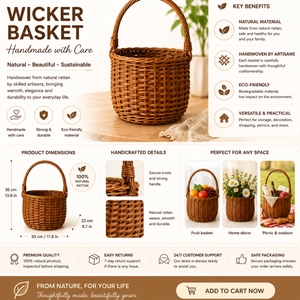 Cindy Rattan <b>Wicker</b> <b>Basket</b> With Lining Multifunction Picnic Storage <b>Basket</b> Size S M L Plant Fiber Material - Product Image 5