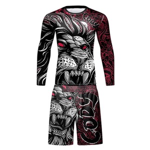 Customized Logo Your Own Design Breathable Premium MMA BJJ <b>Compression</b> Half <b>Sleeves</b> Rash Guards Shorts Suits Martial Arts Jiu - Product Image 5