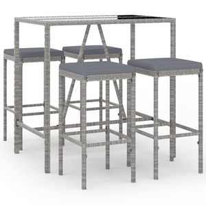 Conjunto de Bar para Jardín de Ratán PE Gris y Acero con Recubrimiento en Polvo, con Vidrio Templado, Colección de Muebles de Exterior Premium - Product Image 2