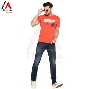 T-shirt surdimensionné orange décontracté Col personnalisé Poids lourd 100% coton sérigraphié Design uni T-shirts pour hommes - Product Image 2