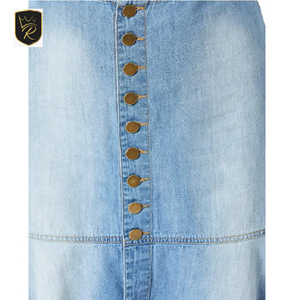 Jupe en jean streetwear pour femme, coupe ample, bleu clair délavé, jambe large, couleur unie, polyester/coton, boutonnée, automne - Product Image 5