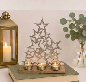 High-Quality Metal Christmas <b>Tree</b> Star Candle Holder With Wooden Base Elegant Handmade Tea Light Stand For Festive Home <b>Tabletop</b> - Product Image 2