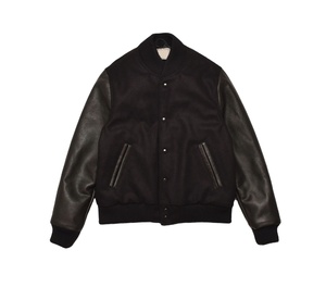 Veste universitaire en laine de baseball avec manches en cuir véritable, logo personnalisé et doublure en satin, veste universitaire d'hiver en laine pour équipe - Product Image 1