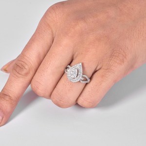Moissanite 1CT Pear <b>Solitaire</b> Halo Classic <b>Ring</b> For Women's original 925 <b>Silver</b> For Wedding Surprise Gift For Lovers - Product Image 3