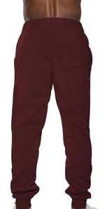 Men's Maroon Sweatpants Elastic Waist Drawstring Casual <b>Joggers</b> Side Pockets Breathable Knitted Cotton Pants Autumn Wear - Product Image 2