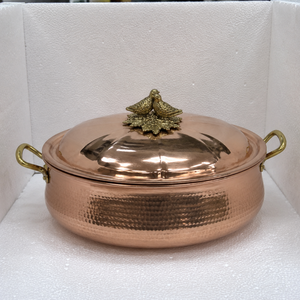 Cazuela de Cobre Martillado Artesanal con Tapa, Asas de Latón y Perilla Decorativa de Pájaro, Utensilios de Cocina de Lujo para Hotel y Restaurante - Product Image 2