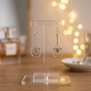 Boucles d'oreilles pendantes en argent sterling 925 faites à la main avec péridot, design circulaire unique, bijoux en pierre précieuse verte, accessoires de mode pour femmes - Product Image 4
